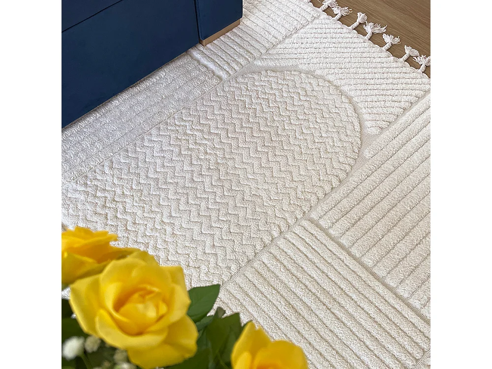 Teppich Pisa Giro Mazovia 200 x 300 cm Beige Creme Geometrisch Mittelflor mit Fransen