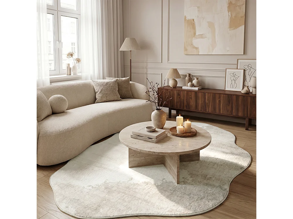 Tapis Arona Dore Mazovia Forme Irrégulière 120 x 160 cm Beige Abstrait Poils Courts