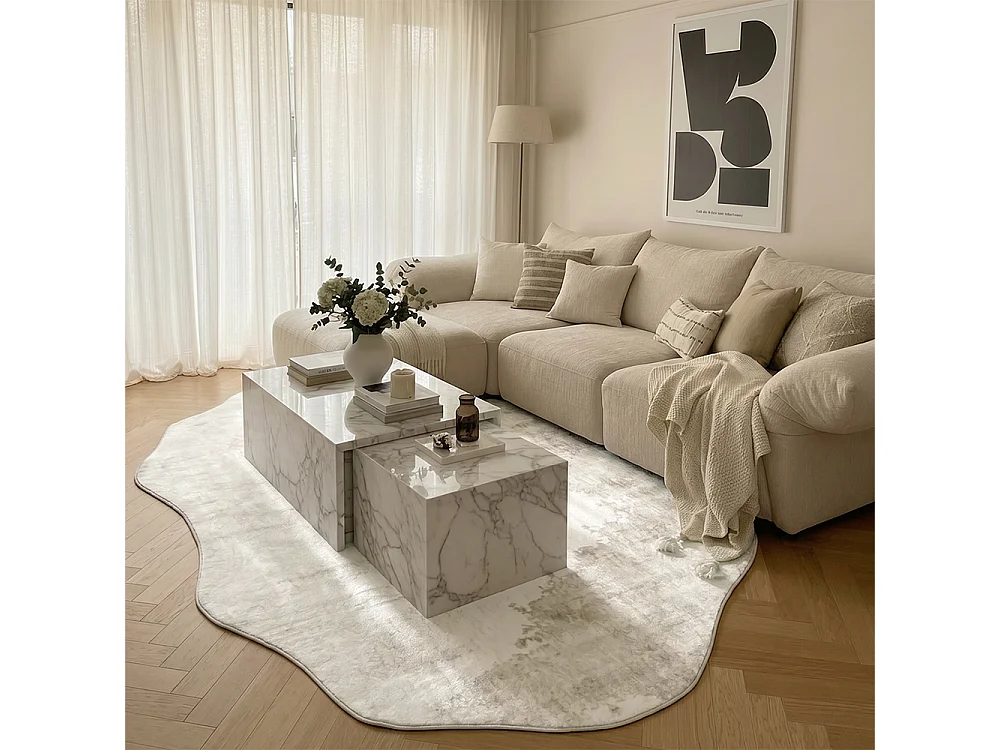 Tapis Arona Dore Mazovia Forme Irrégulière 120 x 160 cm Beige Abstrait Poils Courts