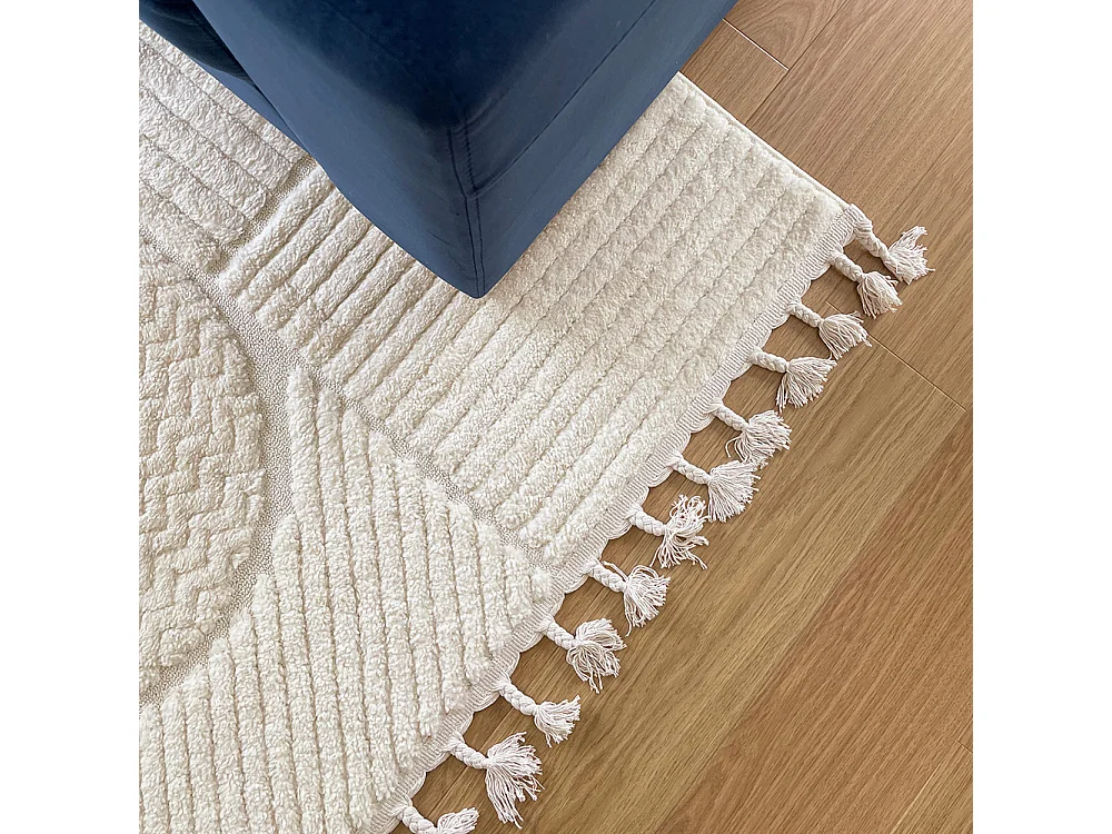 Rug Pisa Giro Mazovia 80 x 150 cm Beige Cream Geometric Medium Pile with Fringes