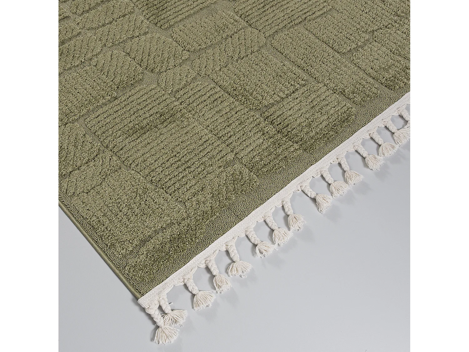 Tapis Pisa Ortica Mazovia 120 x 170 cm Vert Géométrique Poils Mi-Longs à Franges