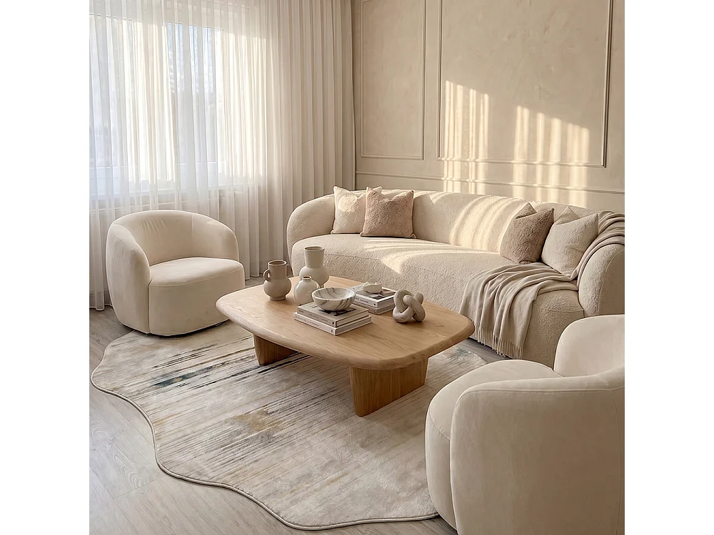 Tapis Arona Grave Mazovia Forme Irrégulière 160 x 220 cm Beige Marron Abstrait Poils Courts
