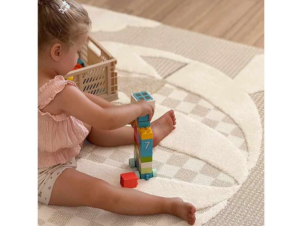 Kinderteppich Buffo Volare Mazovia 80 x 150 cm Beige Creme Ballon Mittelflor mit Fransen