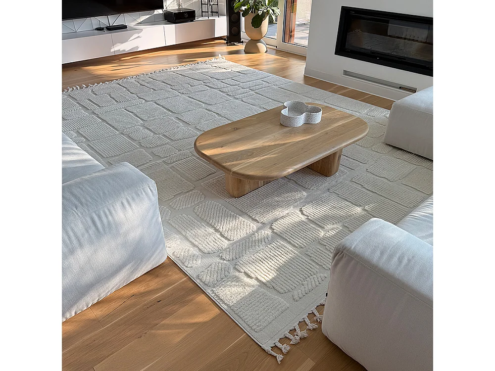 Teppich Pisa Brina Mazovia 80 x 150 cm Beige Creme Abstrakt Mittelflor mit Fransen