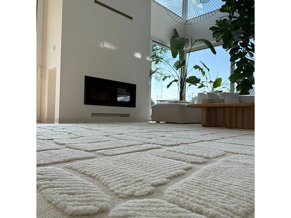 Teppich Pisa Brina Mazovia 80 x 150 cm Beige Creme Abstrakt Mittelflor mit Fransen