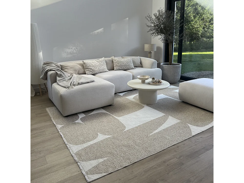 Tapis Amalfi Pieno Mazovia 160 x 200 cm Beige Blanc Abstrait Poils Courts