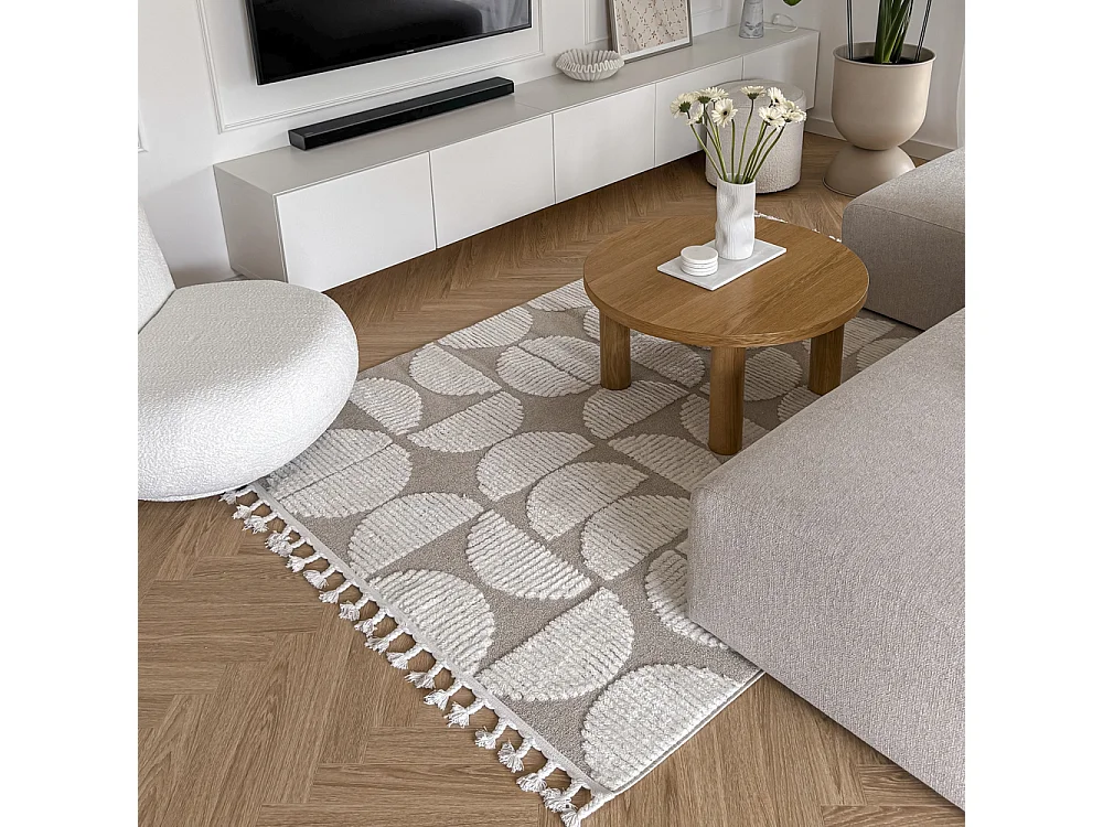 Teppich Pisa Pane Mazovia 250 x 350 cm Beige Creme Geometrisch Mittelflor mit Fransen