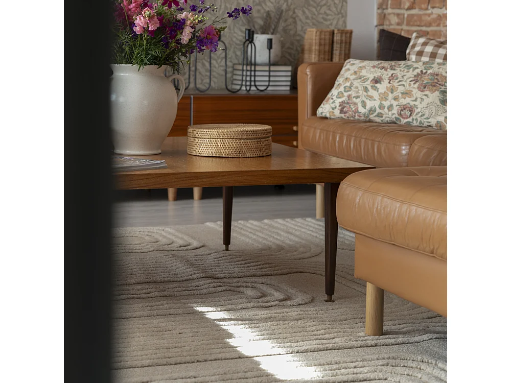 Tapis Pisa Golfo Mazovia 140 x 200 cm Beige Crème Géométrique Poils Mi-Longs à Franges