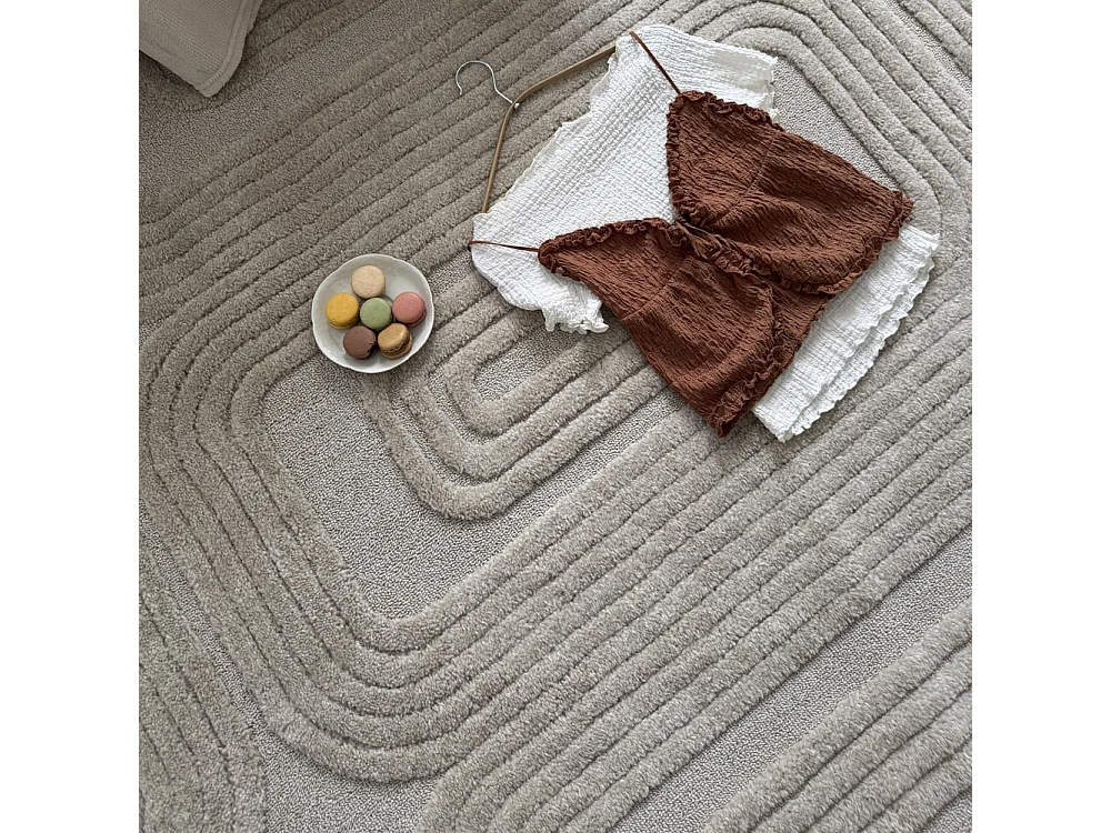 Tapis Pisa Golfo Mazovia 140 x 200 cm Beige Crème Géométrique Poils Mi-Longs à Franges