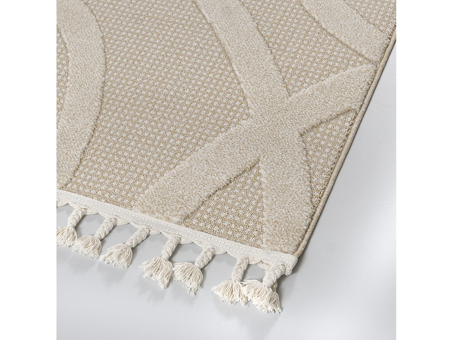 Tapis Pisa Arcano Mazovia 120 x 170 cm Beige Crème Abstrait Poils Mi-Longs à Franges