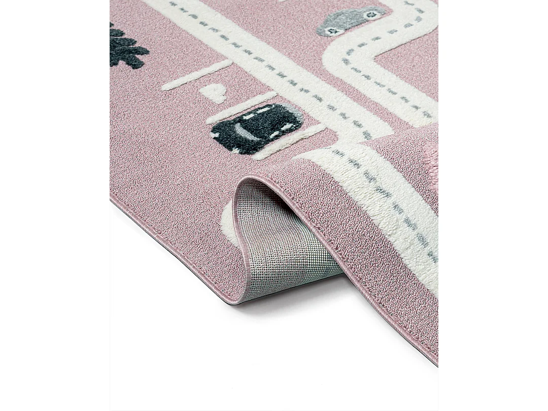 Tapis Enfant Buffo Neli Mazovia 140 x 200 cm Blanc Noir Rues Poils Mi-Longs à Franges
