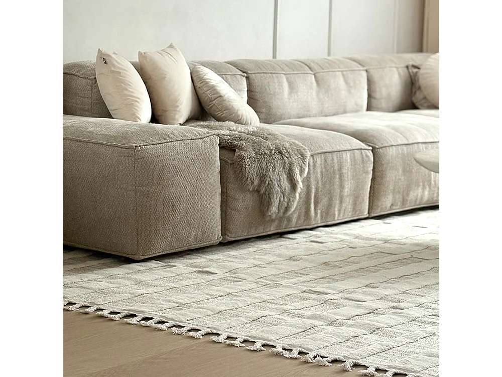 Teppich Pisa Orzo Mazovia 120 x 170 cm Beige Creme Geometrisch Mittelflor mit Fransen