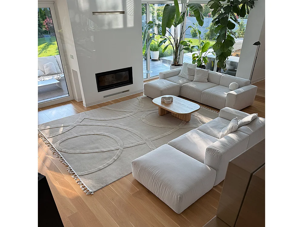 Tapis Pisa Arcano Mazovia 200 x 300 cm Beige Crème Abstrait Poils Mi-Longs à Franges
