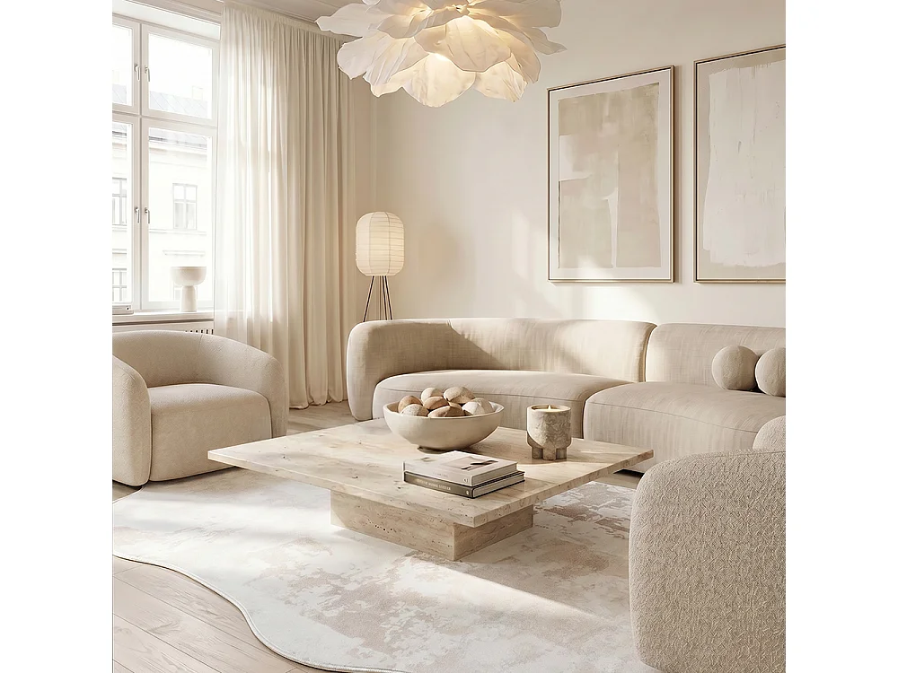 Tapis Arona Labro Mazovia Forme Irrégulière 140 x 200 cm Beige Blanc Abstrait Poils Courts