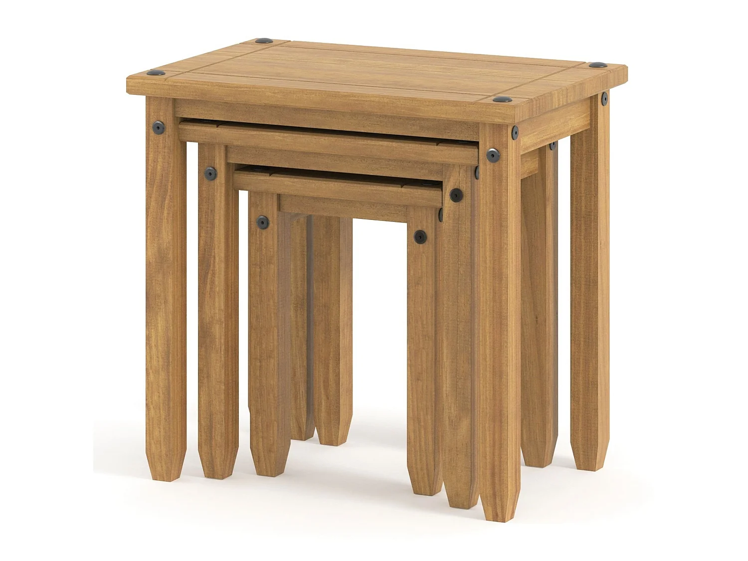 Corona Nest of Three Tables, Rustic Waxed Solid Pine Wood