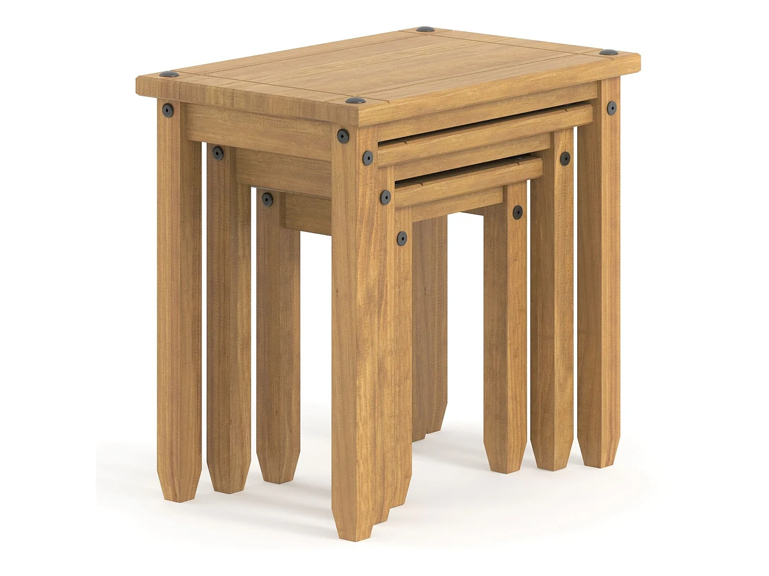 Corona Nest of Three Tables, Rustic Waxed Solid Pine Wood