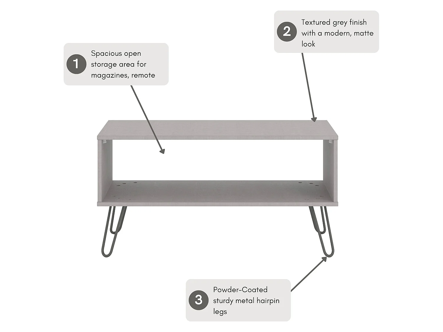 Augusta Open Coffee Table with Hairpin Metal Legs