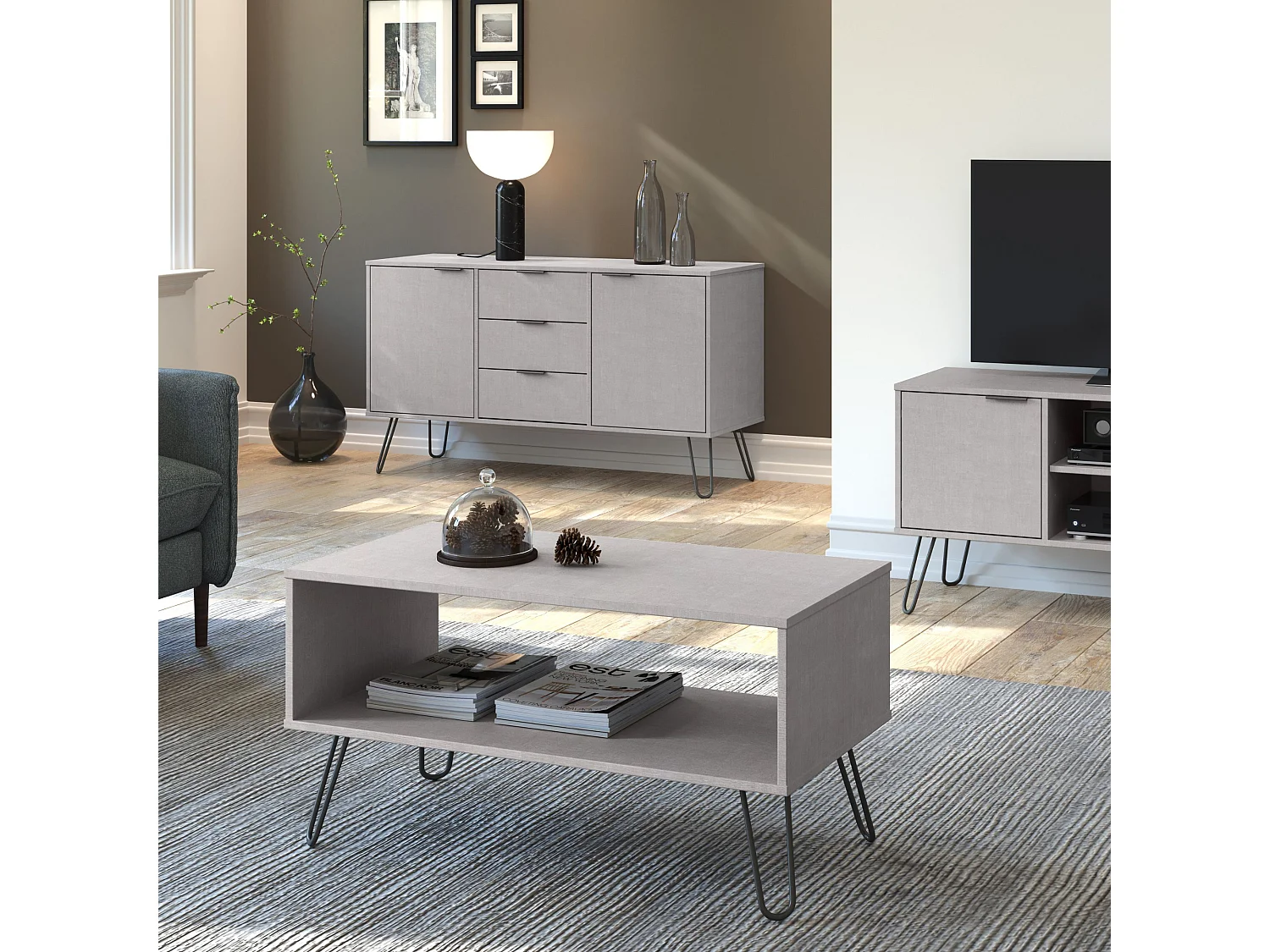 Augusta Open Coffee Table with Hairpin Metal Legs