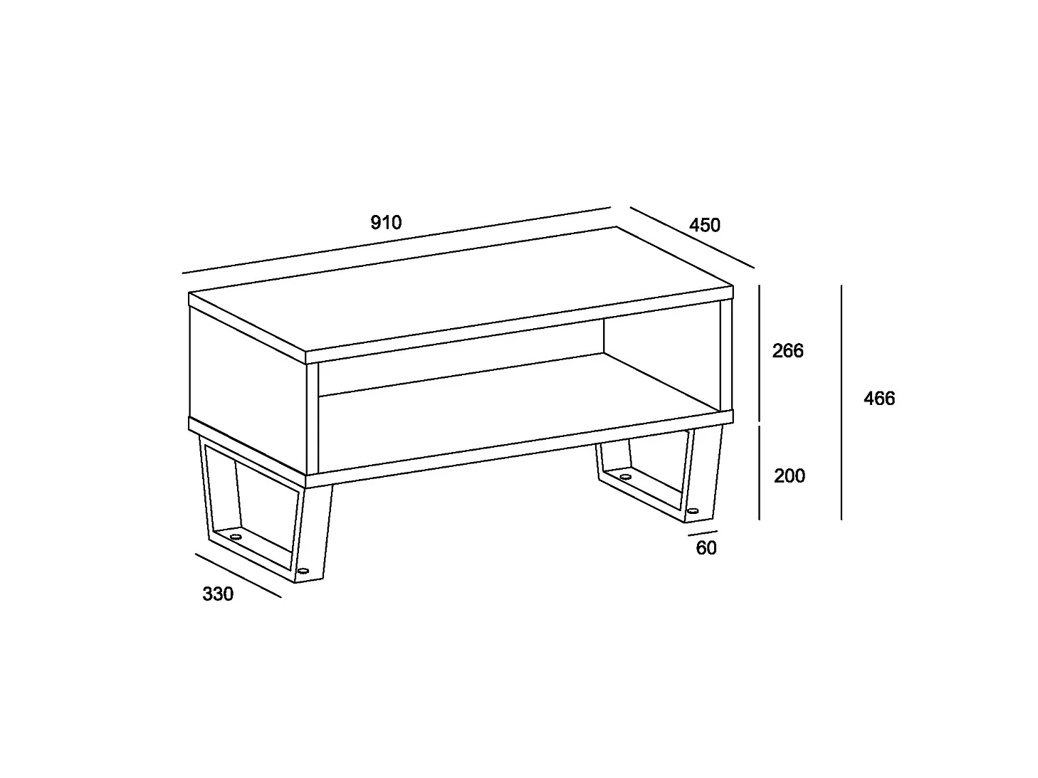 Texas Grey Open Coffee Table, Modern Industrial Design