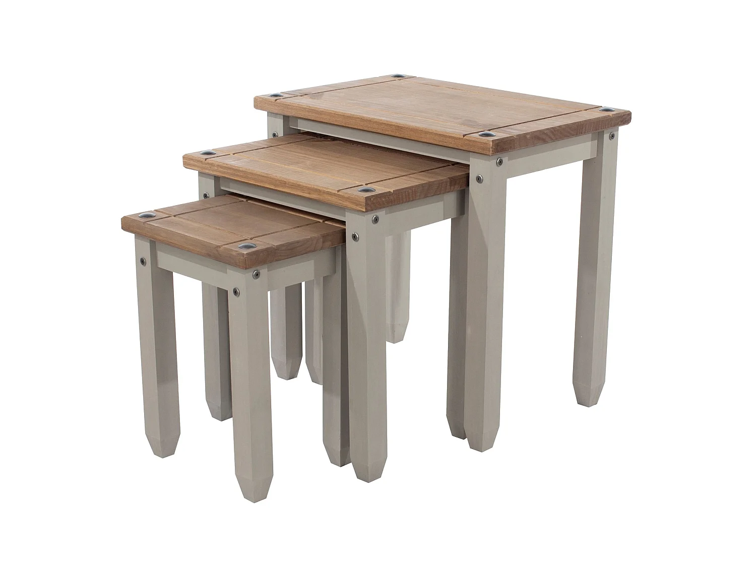 Corona Nest of Three Tables, Rustic Waxed Solid Pine Wood