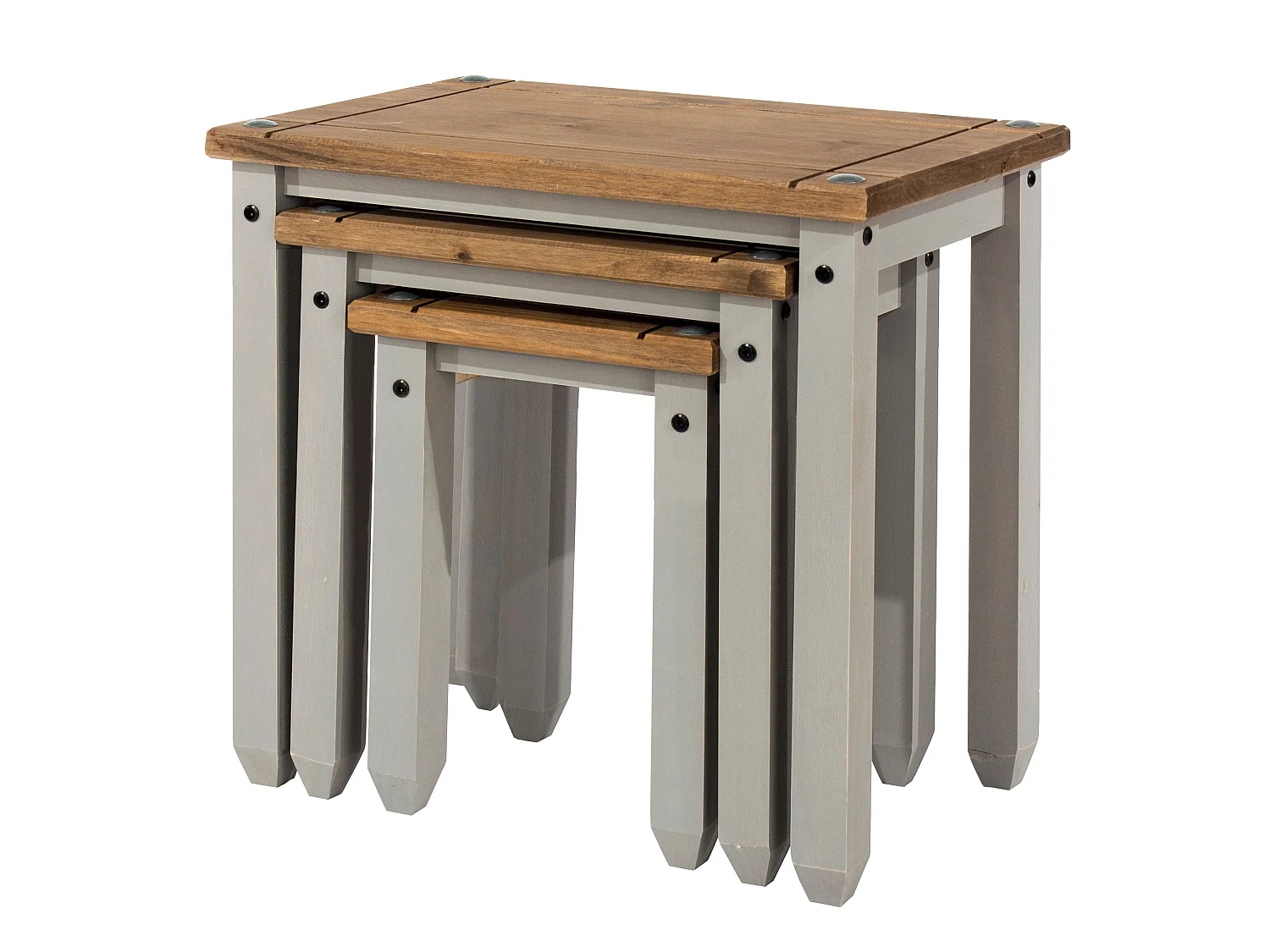Corona Nest of Three Tables, Rustic Waxed Solid Pine Wood