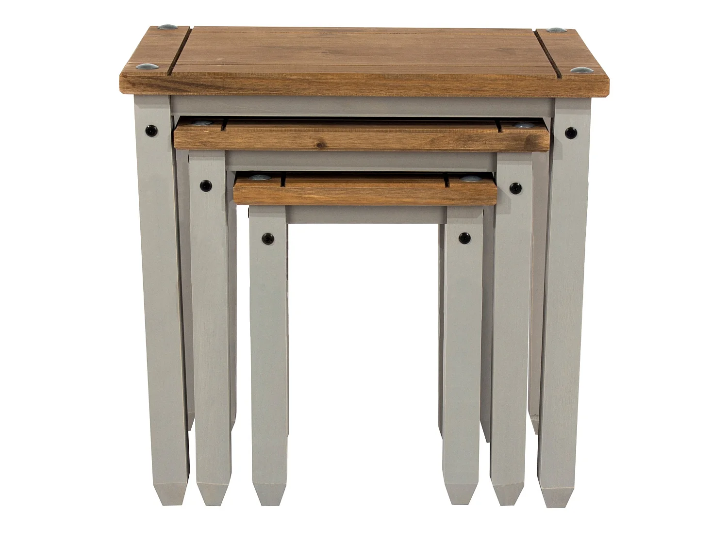Corona Nest of Three Tables, Rustic Waxed Solid Pine Wood