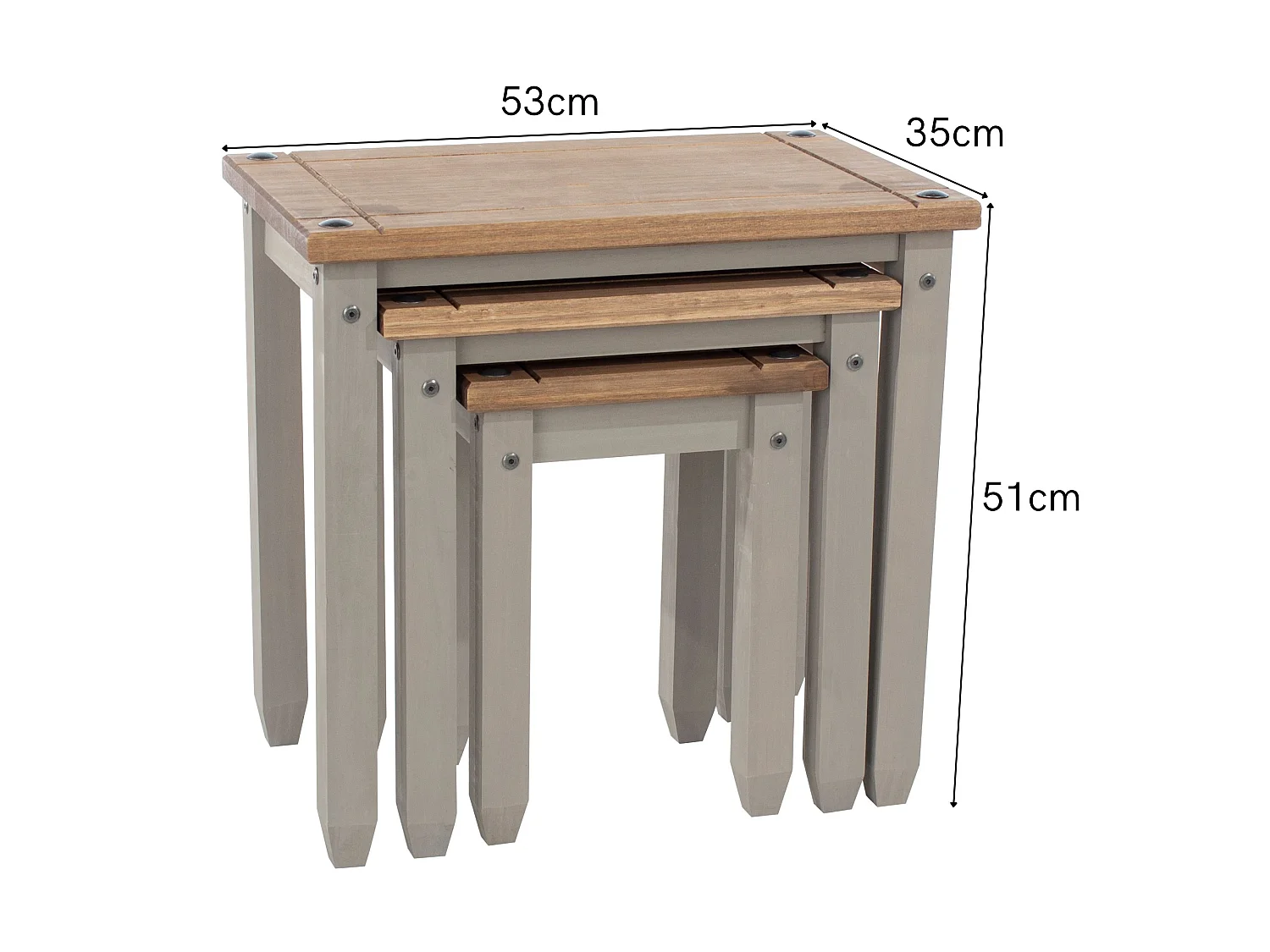 Corona Nest of Three Tables, Rustic Waxed Solid Pine Wood