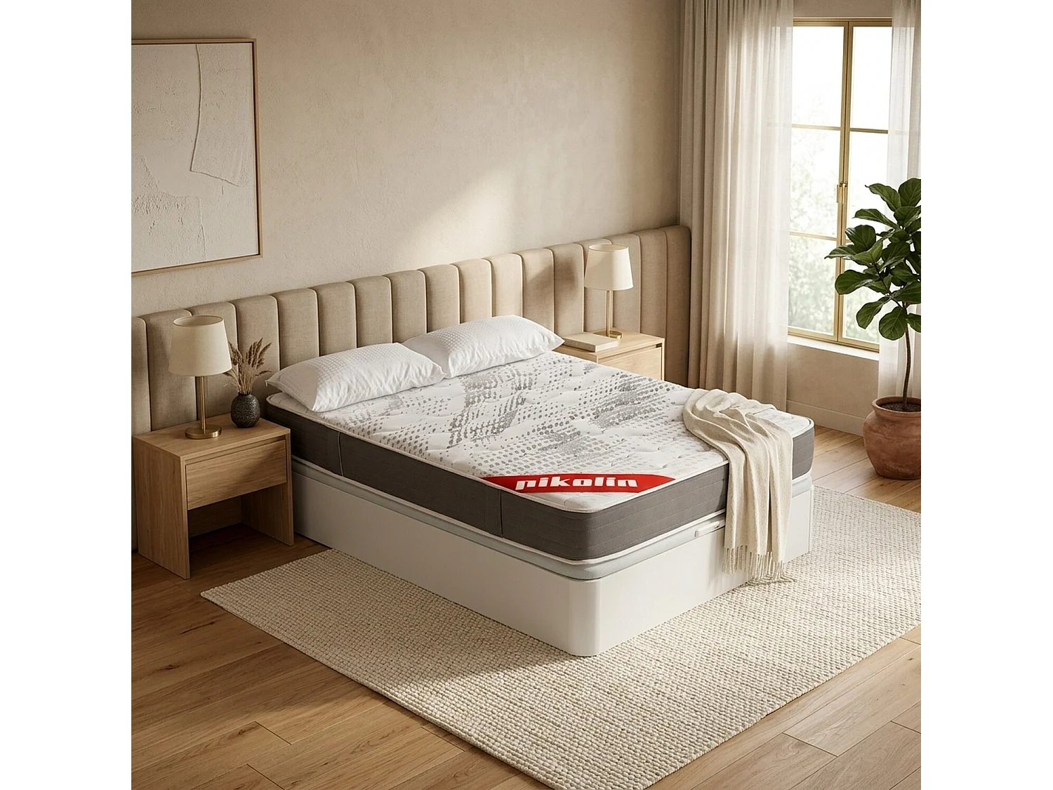 Pack colchón y canapé de 140 x 190 cm de muelles de hilo continuo Normablock® de 55 cm - PACK KALE BLANCO de PIKOLIN