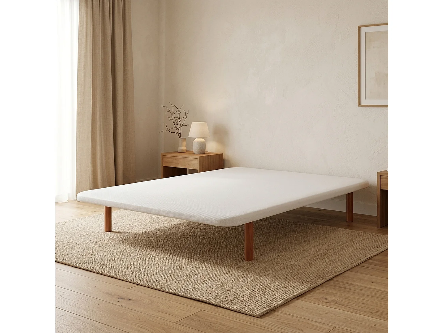 Base tapizada Pikolin 180 x 200 cm con tejido 3D y patas blancas
