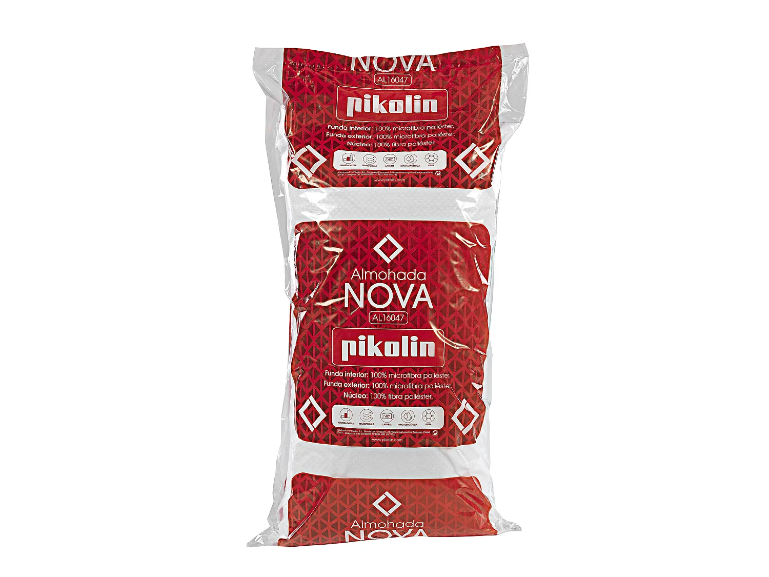 Almohada PIKOLIN Nova de fibra, 105 x 40 cm, firmeza media, blanca