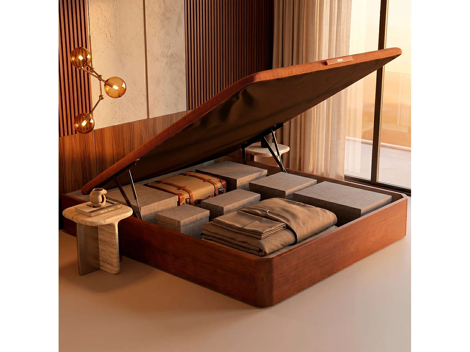 Canapé abatible de 160 x 200 cm de madera de 32 cm - AIRBOX CEREZO de PIKOLIN