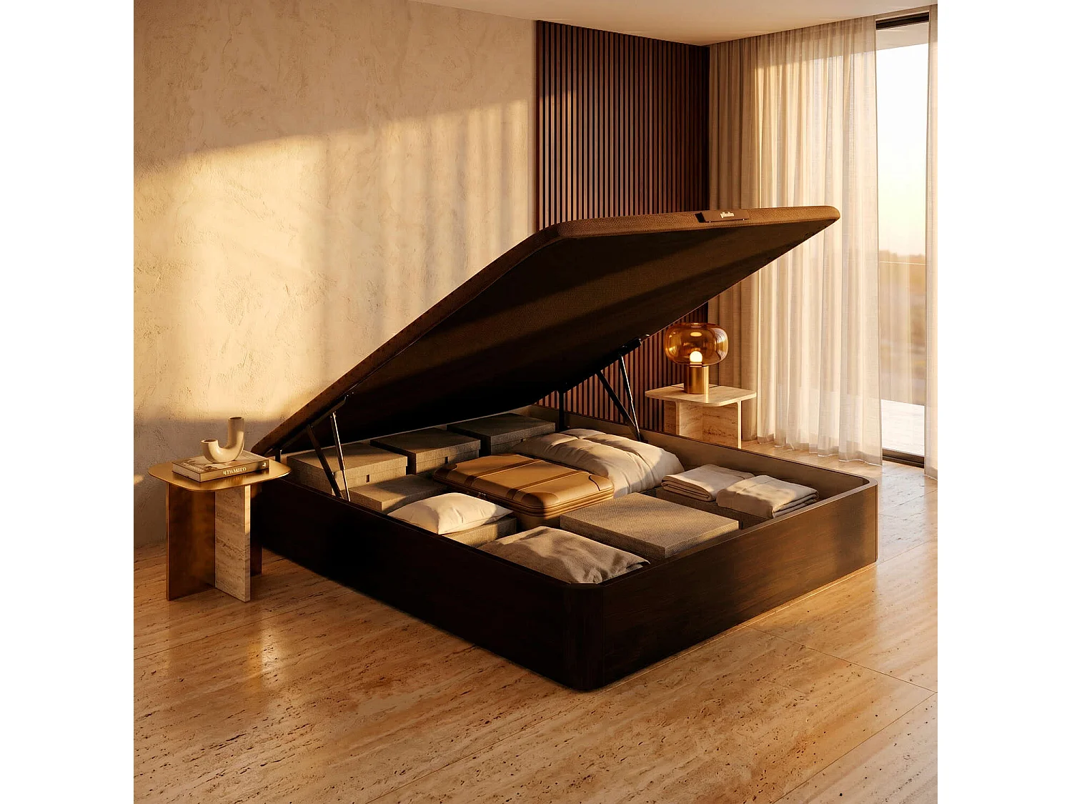 Canapé abatible de 160 x 200 cm de madera de 32 cm - AIRBOX WENGUE de PIKOLIN