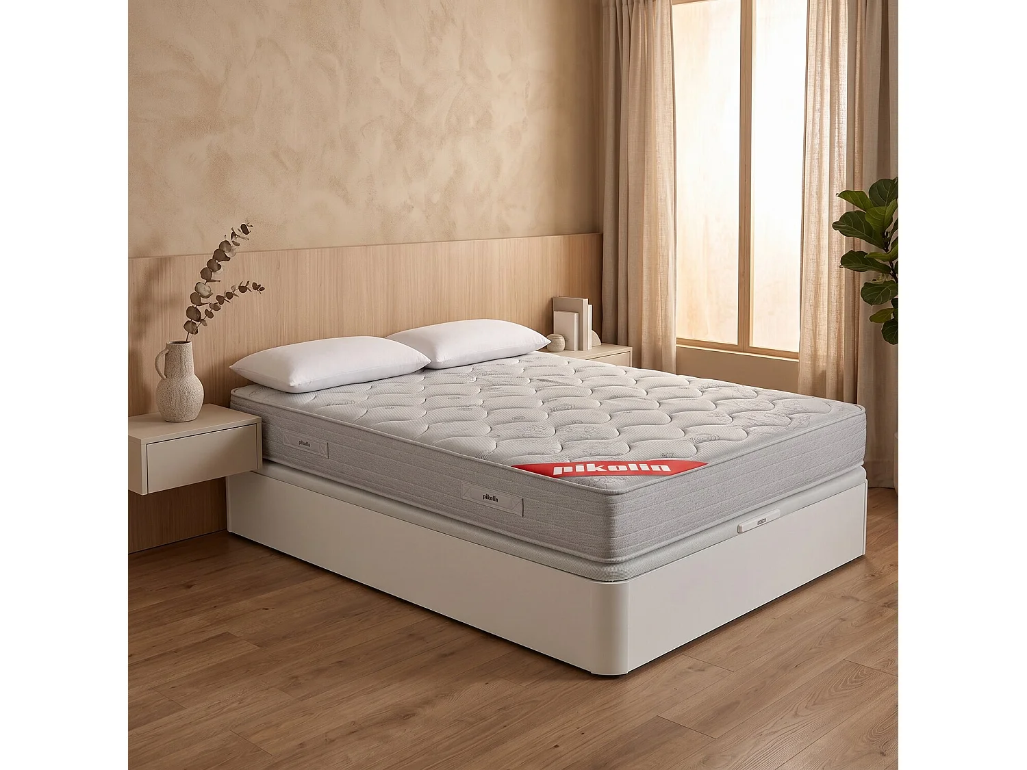 Pack colchón y canapé de 160 x 200 cm de muelles Normablock® y viscoelástica de 62 cm - COLCHON NORMABLOCK + CANAPE BLANCO + ALMOHADAS de PIKOLIN