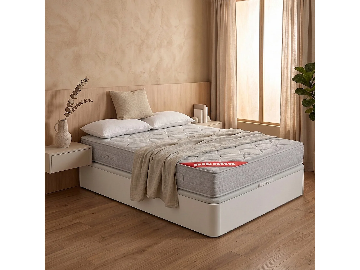 Pack colchón y canapé de 160 x 200 cm de muelles Normablock® y viscoelástica de 62 cm - COLCHON NORMABLOCK + CANAPE BLANCO + ALMOHADAS de PIKOLIN