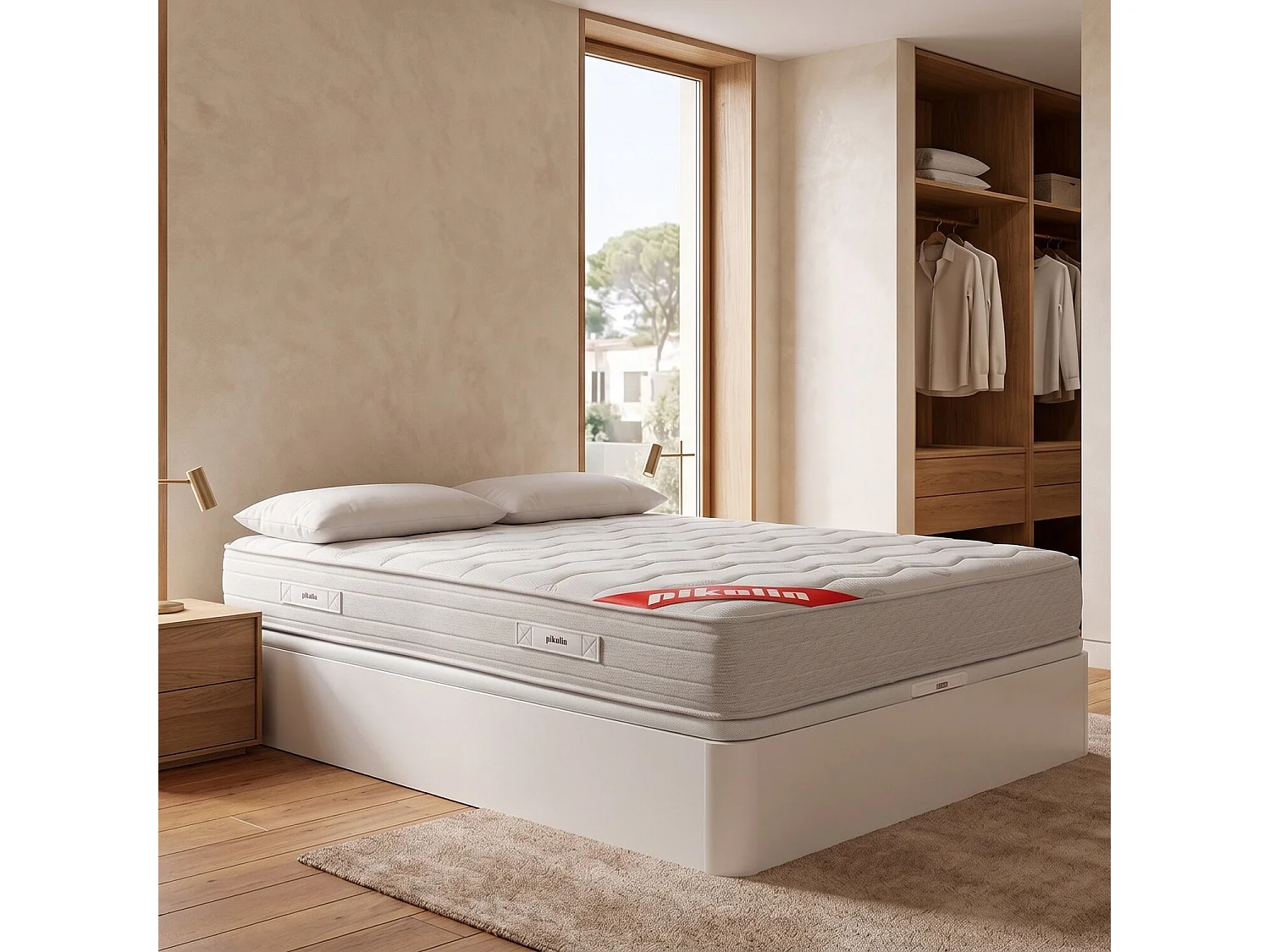 Pack colchón y canapé de 90 x 190 cm de espuma HR y viscoelástica (colchón); madera (canapé) de 57 cm - COLCHON ESPUMA HR + CANAPE BLANCO + ALMOHADAS de PIKOLIN