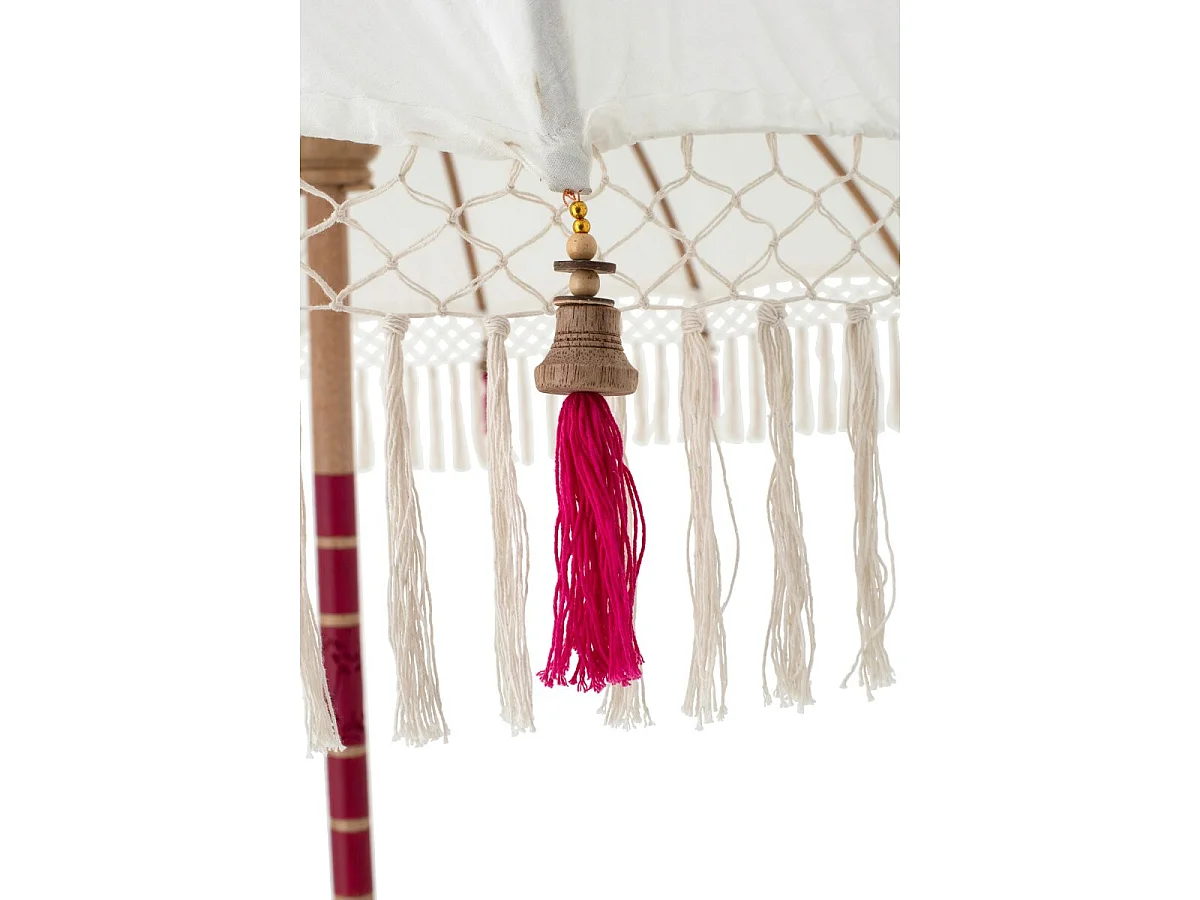 Parasol Rond à Franges "Flavie" 180cm Écru & Rose