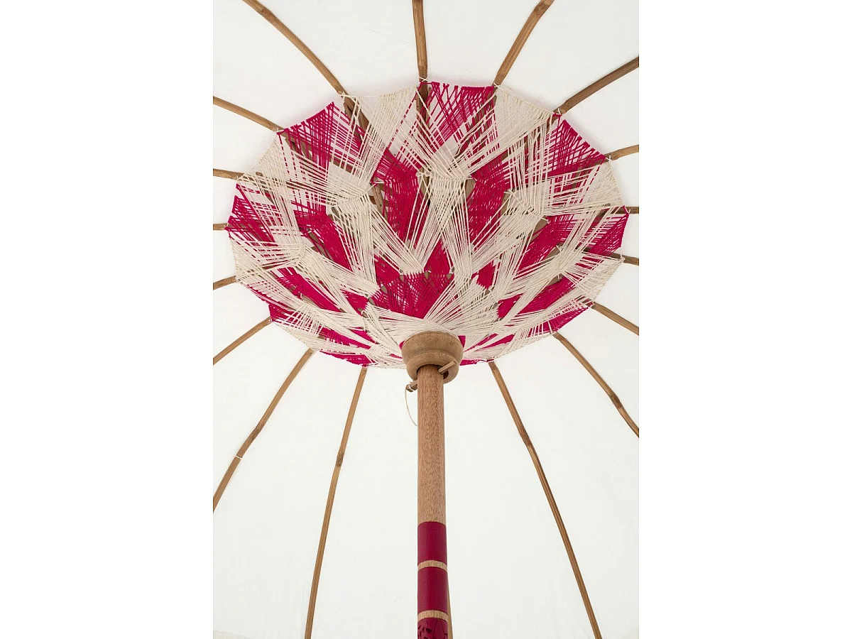 Parasol Rond à Franges "Flavie" 180cm Écru & Rose