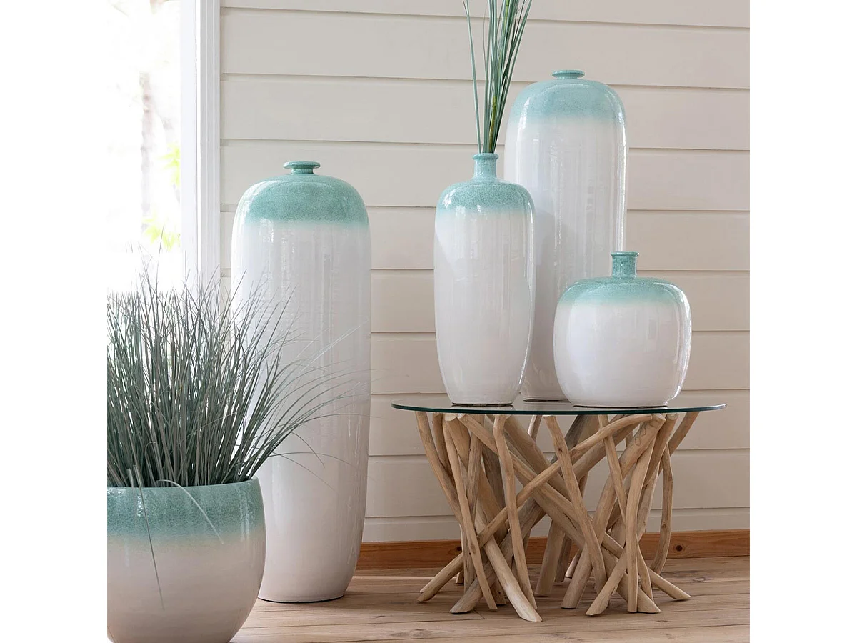 Vase en Céramique "Amos" 50cm Vert Menthe & Blanc