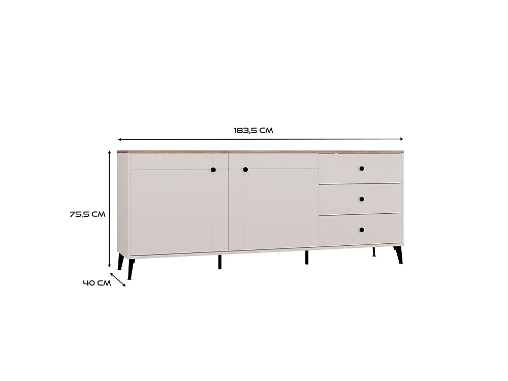 POINT 2D3S - Cómoda - Armario 3 cajones 2 puertas Salón - Cashmere Beige / Roble Castello