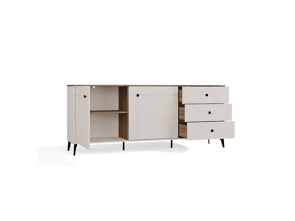 POINT 2D3S - Cómoda - Armario 3 cajones 2 puertas Salón - Cashmere Beige / Roble Castello