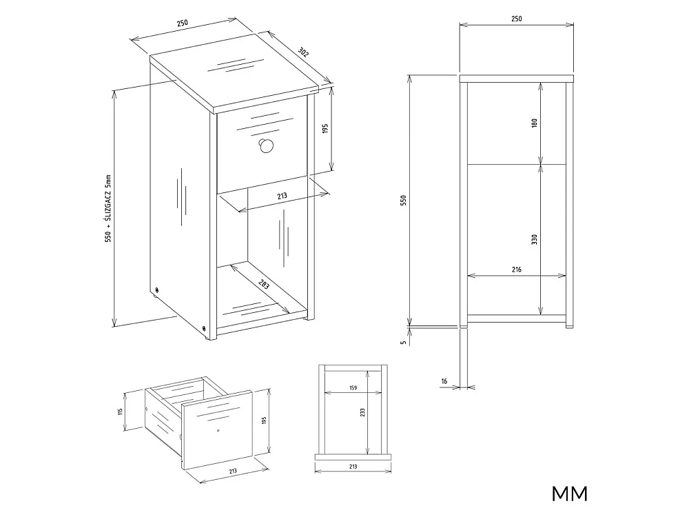 TOMI 25 1S - Nachttisch - 1 Schublade - 25x55x30 cm - Weiß
