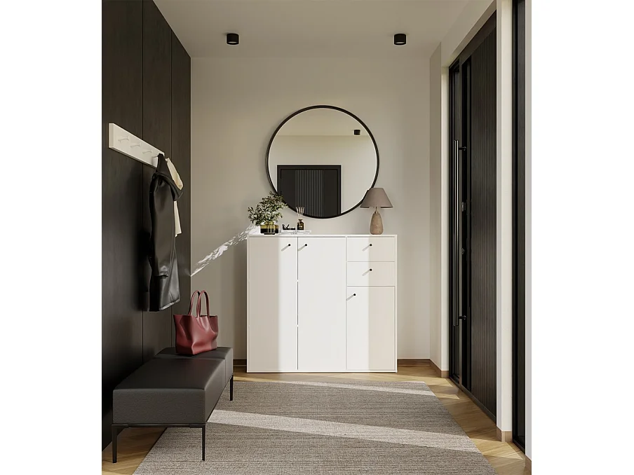 FRAN – Cassettiera – 3 ante, 2 cassetti – 120 x 110 x 30 cm – Bianco