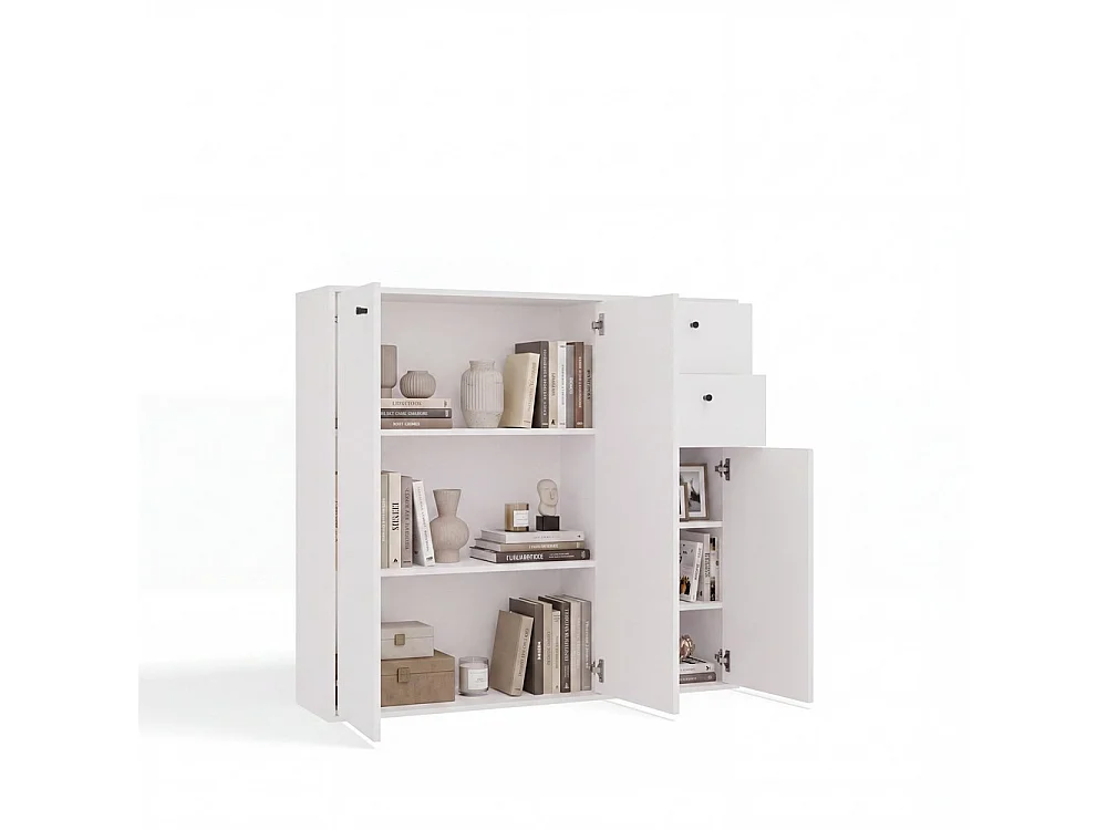 FRAN – Cassettiera – 3 ante, 2 cassetti – 120 x 110 x 30 cm – Bianco