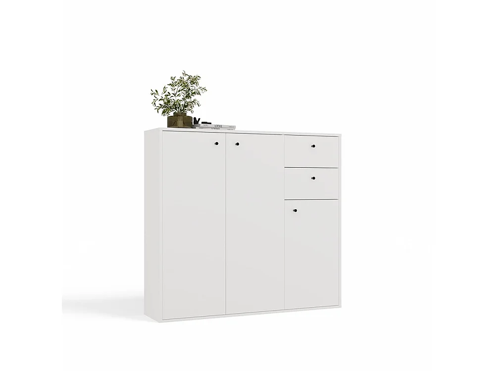 FRAN – Cassettiera – 3 ante, 2 cassetti – 120 x 110 x 30 cm – Bianco