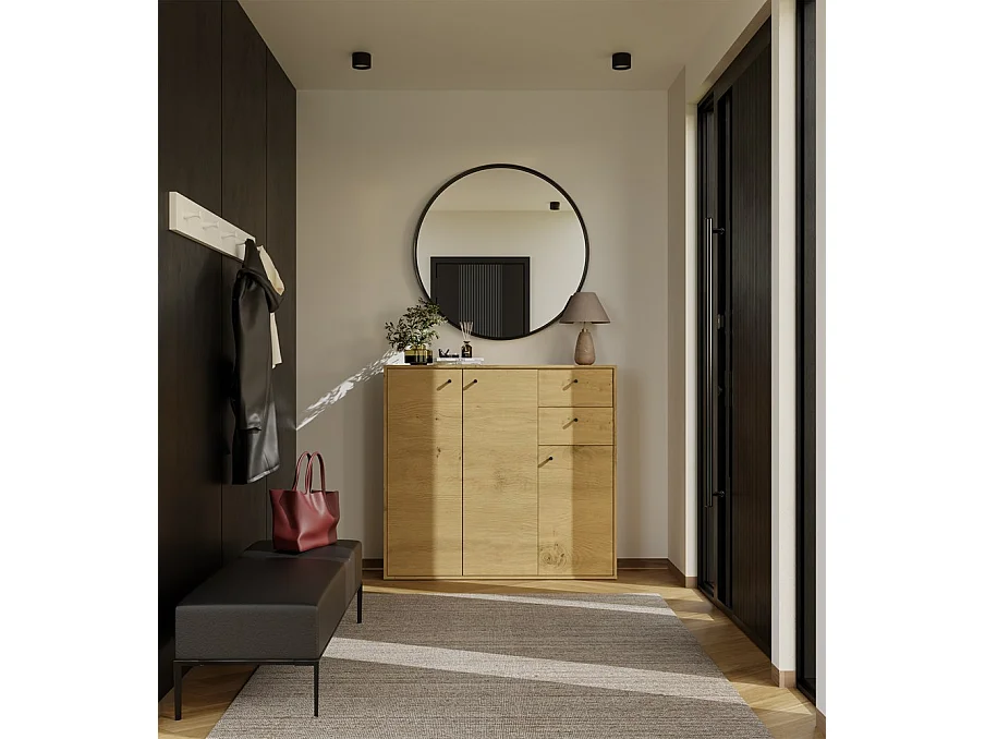 FRAN – Cassettiera – 3 ante, 2 cassetti – 120 x 110 x 30 cm – Rovere Artisan