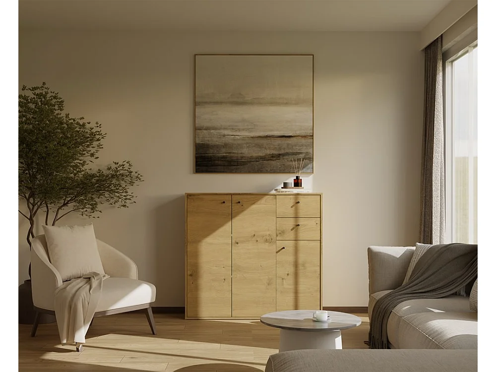 FRAN – Cassettiera – 3 ante, 2 cassetti – 120 x 110 x 30 cm – Rovere Artisan