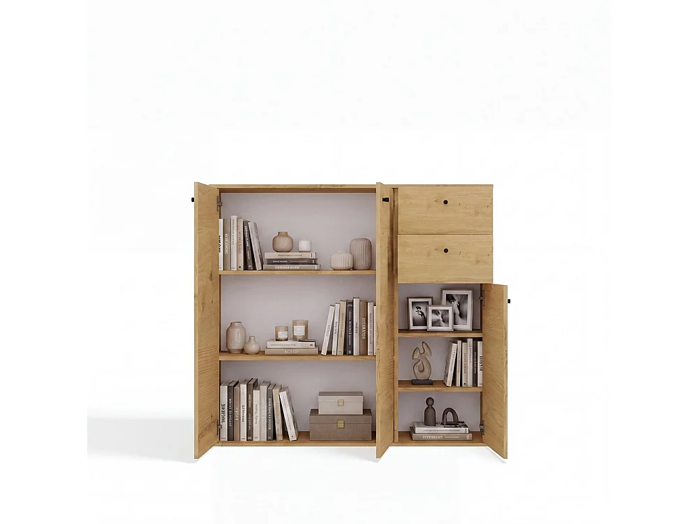 FRAN – Cassettiera – 3 ante, 2 cassetti – 120 x 110 x 30 cm – Rovere Artisan