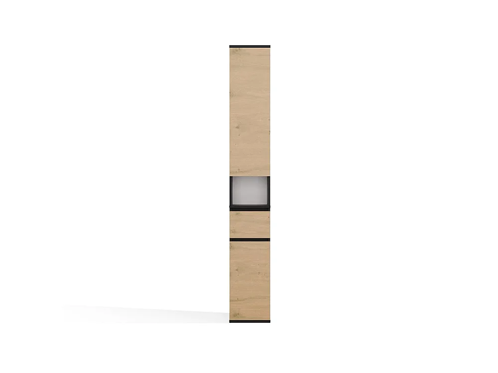 LIOR 2D1S – Colonna alta – mobile contenitore con cassetto – 30 x 202,5 x 35 cm – Nero / Rovere Artisan