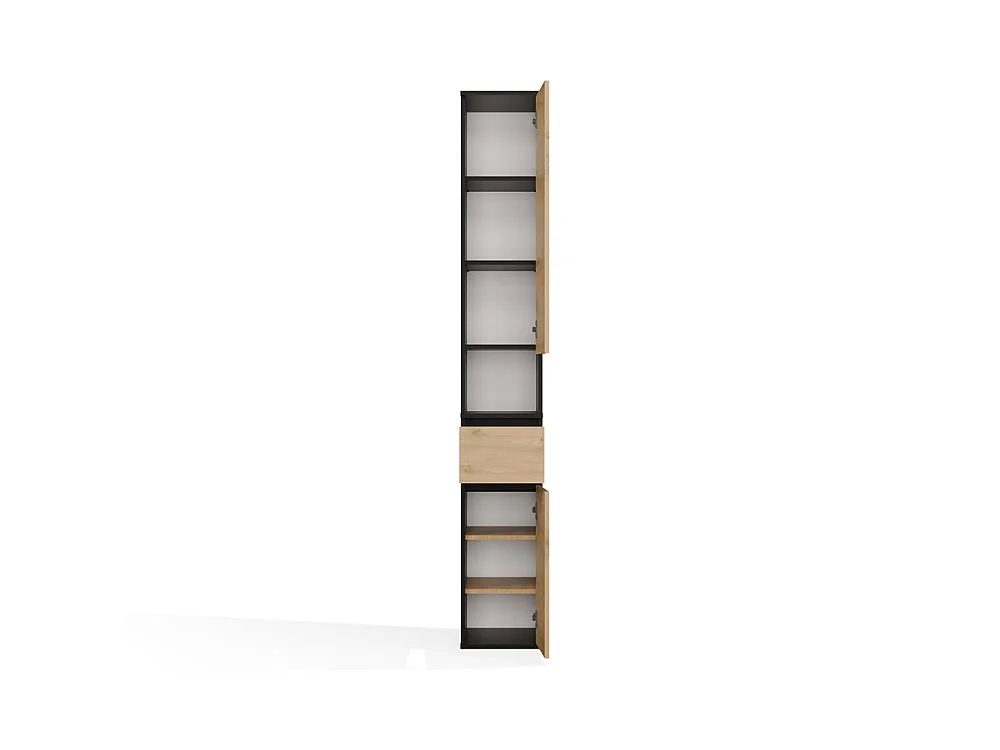 LIOR 2D1S – Colonna alta – mobile contenitore con cassetto – 30 x 202,5 x 35 cm – Nero / Rovere Artisan
