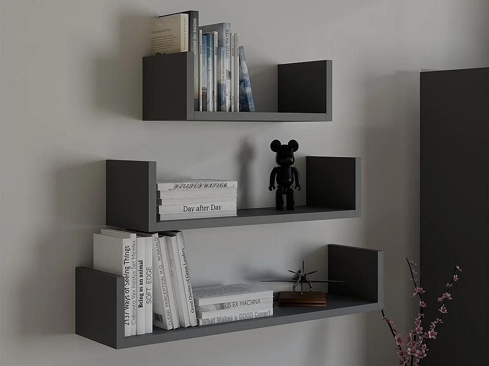 Zestaw Półek Ściennych MOBI 3P | Antracyt | 80x20x14 cm | Nowoczesny Design